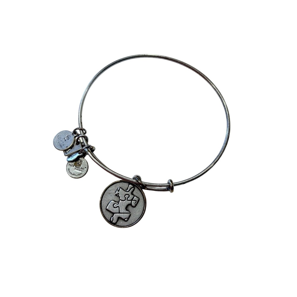 Alex and Ani Autism Awareness Puzzle Piece Charm Bangle Bracelet Silver Tone2014